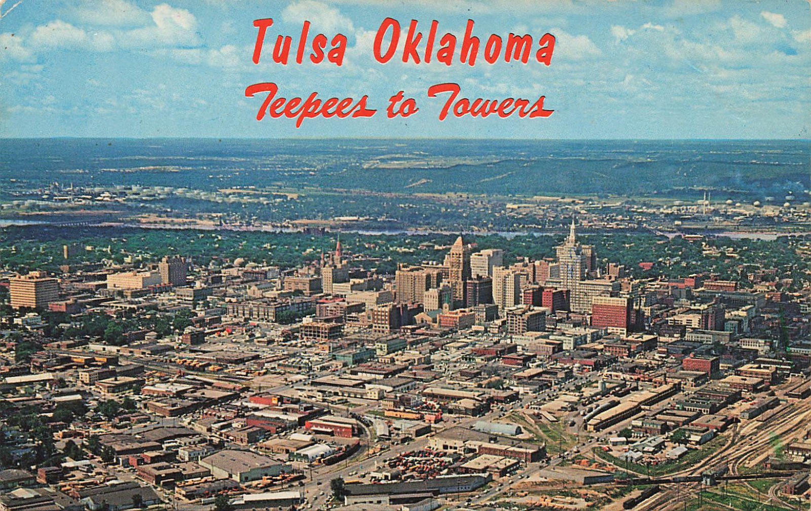 AERIAL VIEW OF CITY POSTCARD TULSA OK OKLAHOMA 1950s