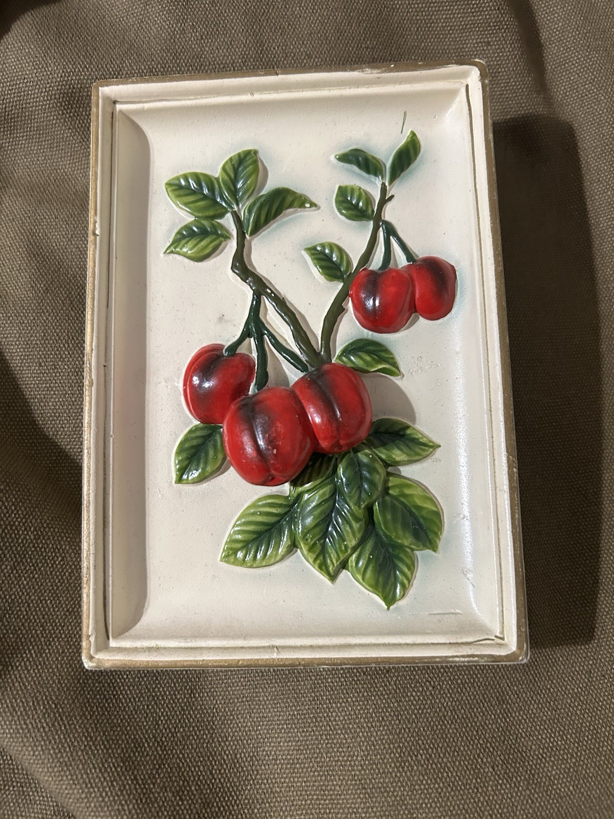 Vintage Lefton Rare cherries Hanging Ceramic Plaque