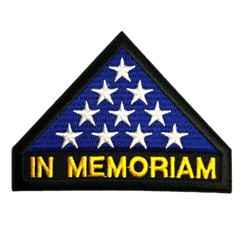 IN MEMORIAM Folded American Flag Military Embroidered Iron On Patch 3.5