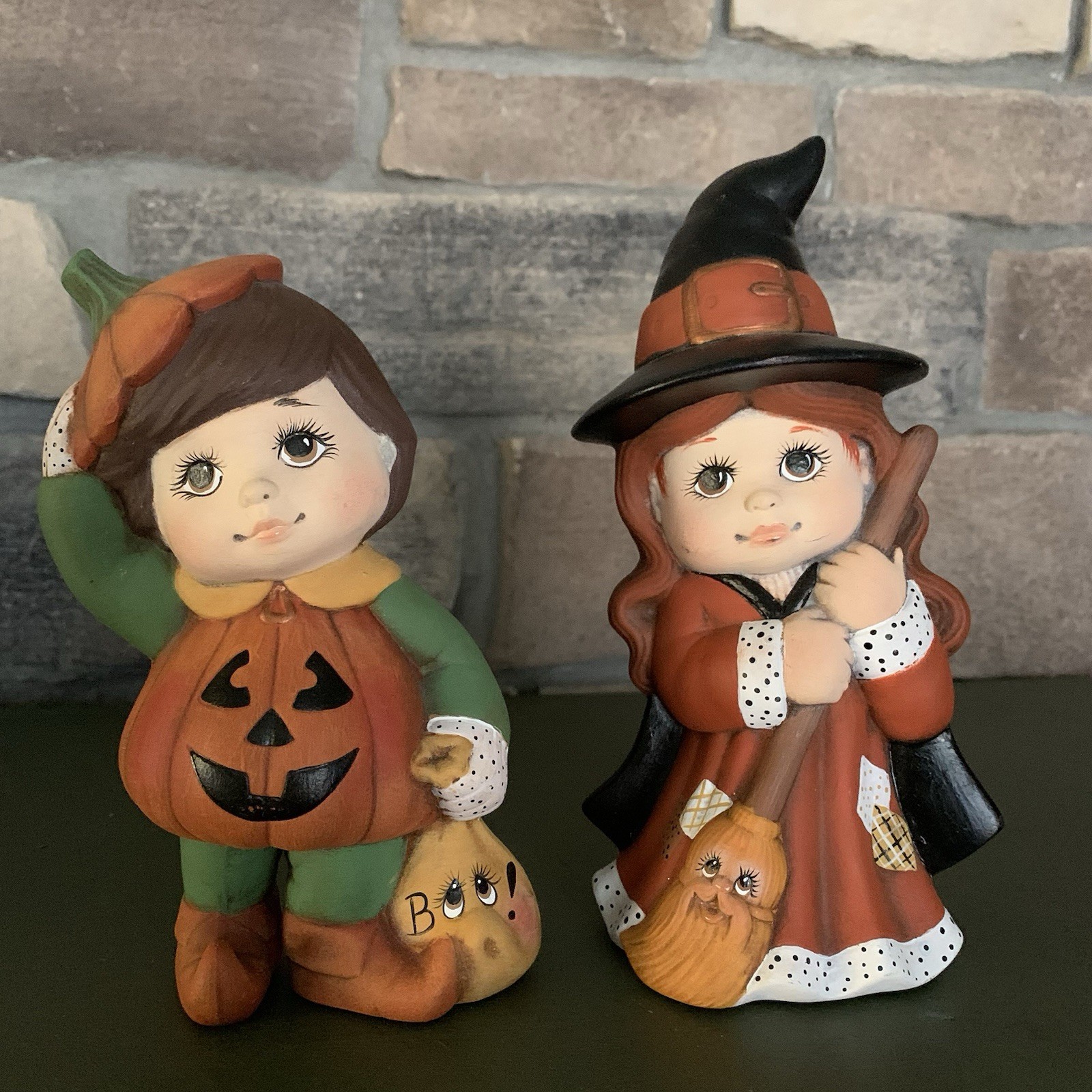 Vintage Halloween Dona Mold Sweet Tots Girl Witch Boy Pumpkin Jack O'Lantern 7”