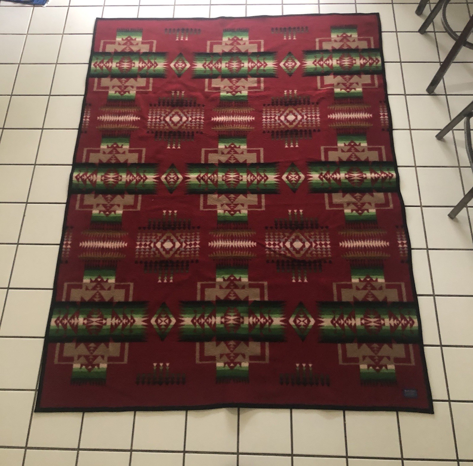 Vintage Pendleton Chief Joseph Blanket Beaver State Red Aztec Pattern Wool 80x62