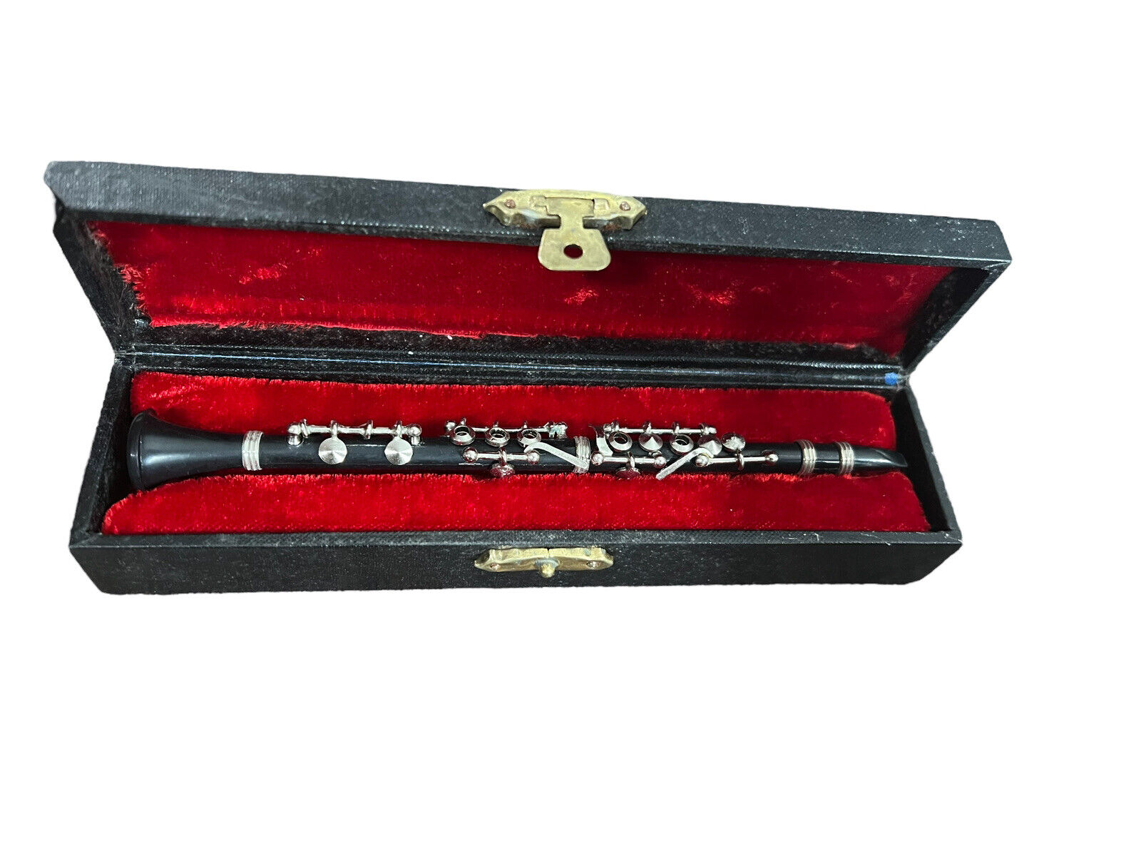 Clarinet Miniature Black Silver Tone Handmade Musical Instrument With Case