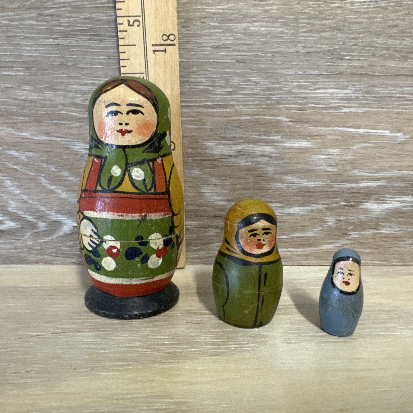 Vintage Hand Painted Russian Matryoshka 3 pc. Nesting Dolls USSR Soviet Union