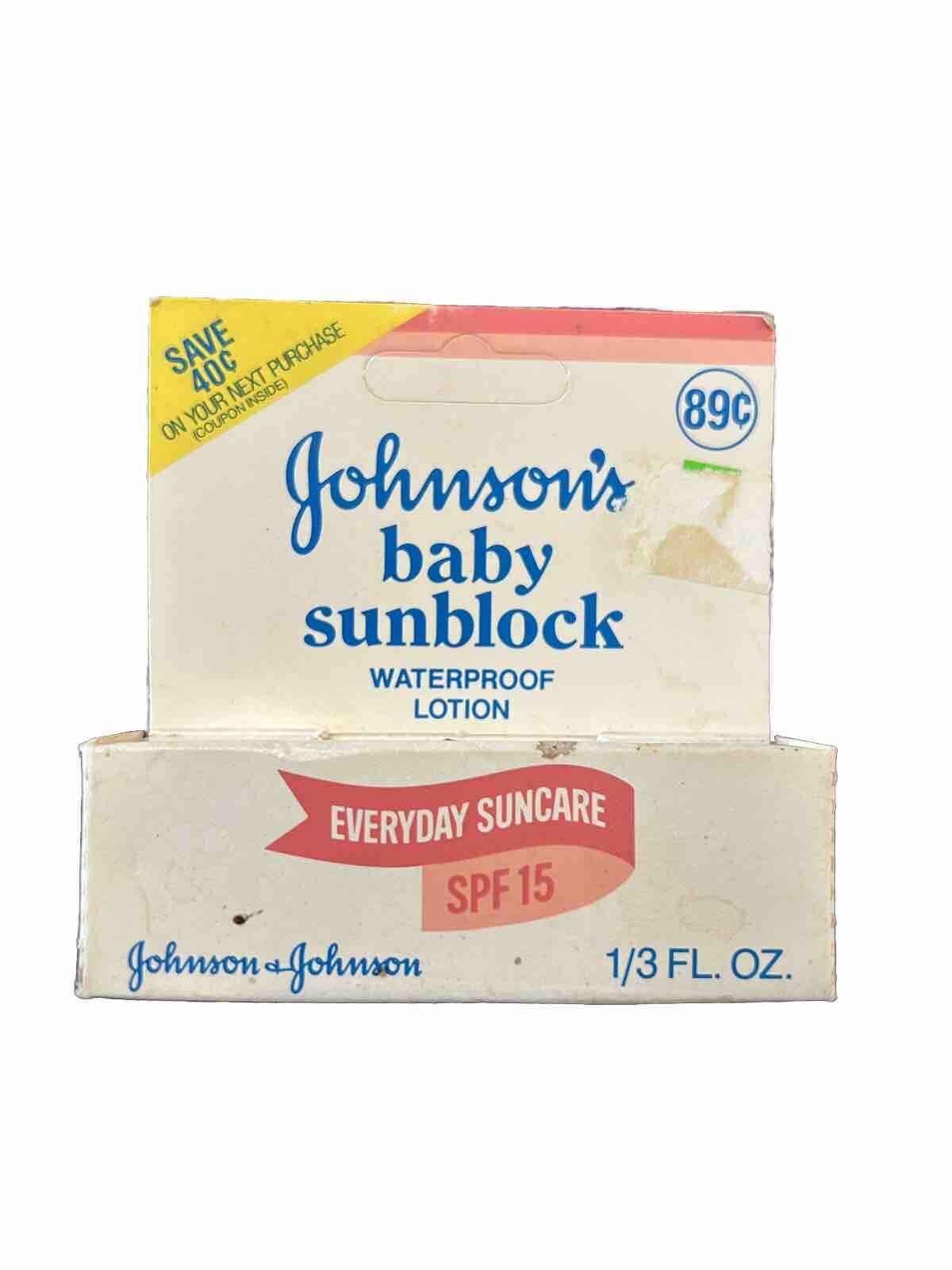 NOS 1989 Collectors Johnson’s Baby Sunblock Lotion SPF 15 Original Package 1/3oz