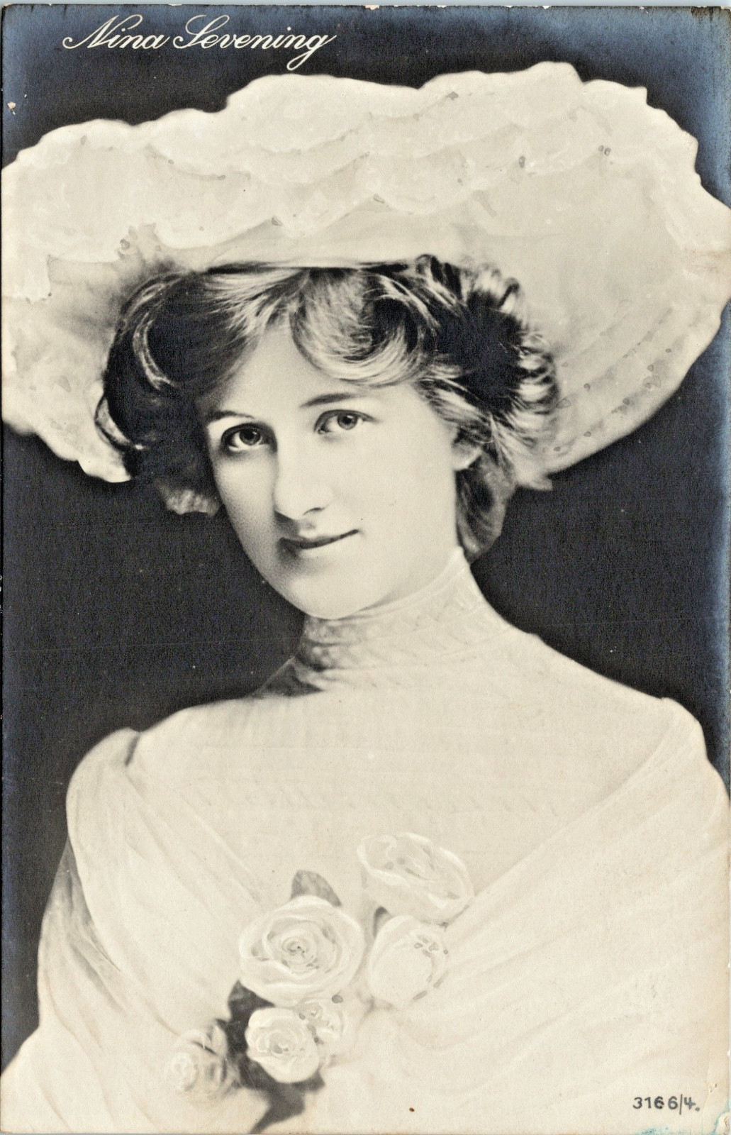 RPPC Edwardian British Actress Nina Sevening Hi Neck Fashion Dress Hat  N-521