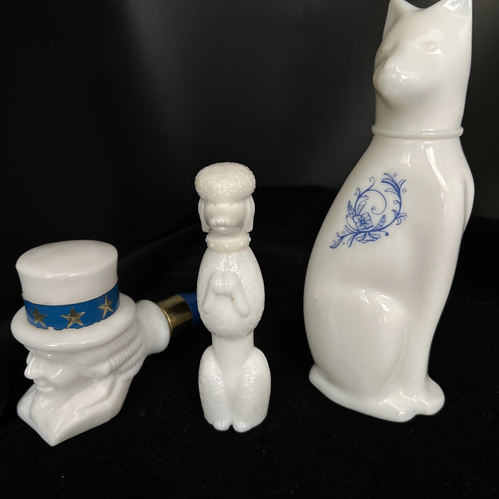 Lot of 3 - Avon Vintage 1970s Bon Bon Poodle, Ming Cat, Uncle Sam Pipe