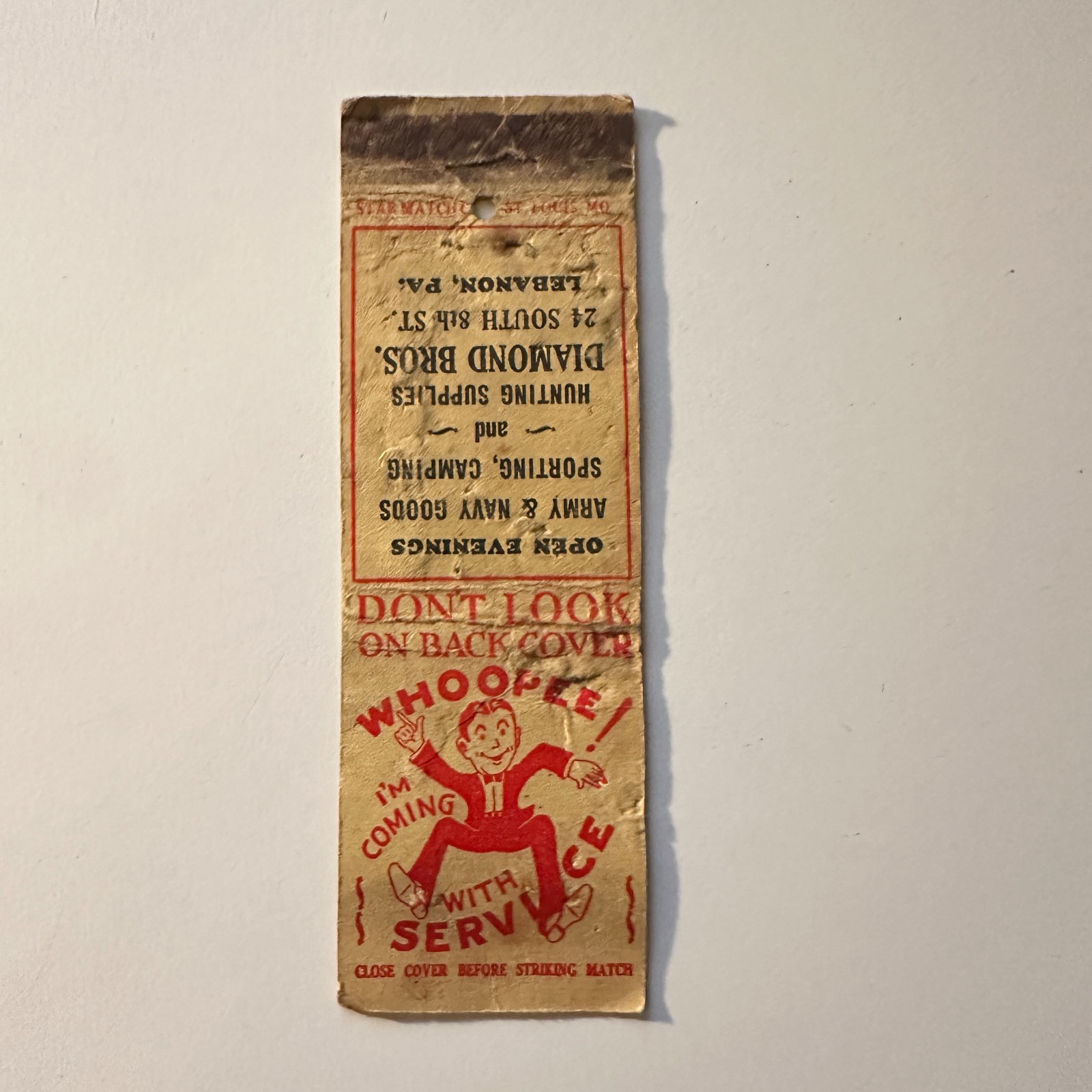 Diamond Bros 24 South 8th St Lebanon PA Vintage Matchbook Cover 5MB130-5