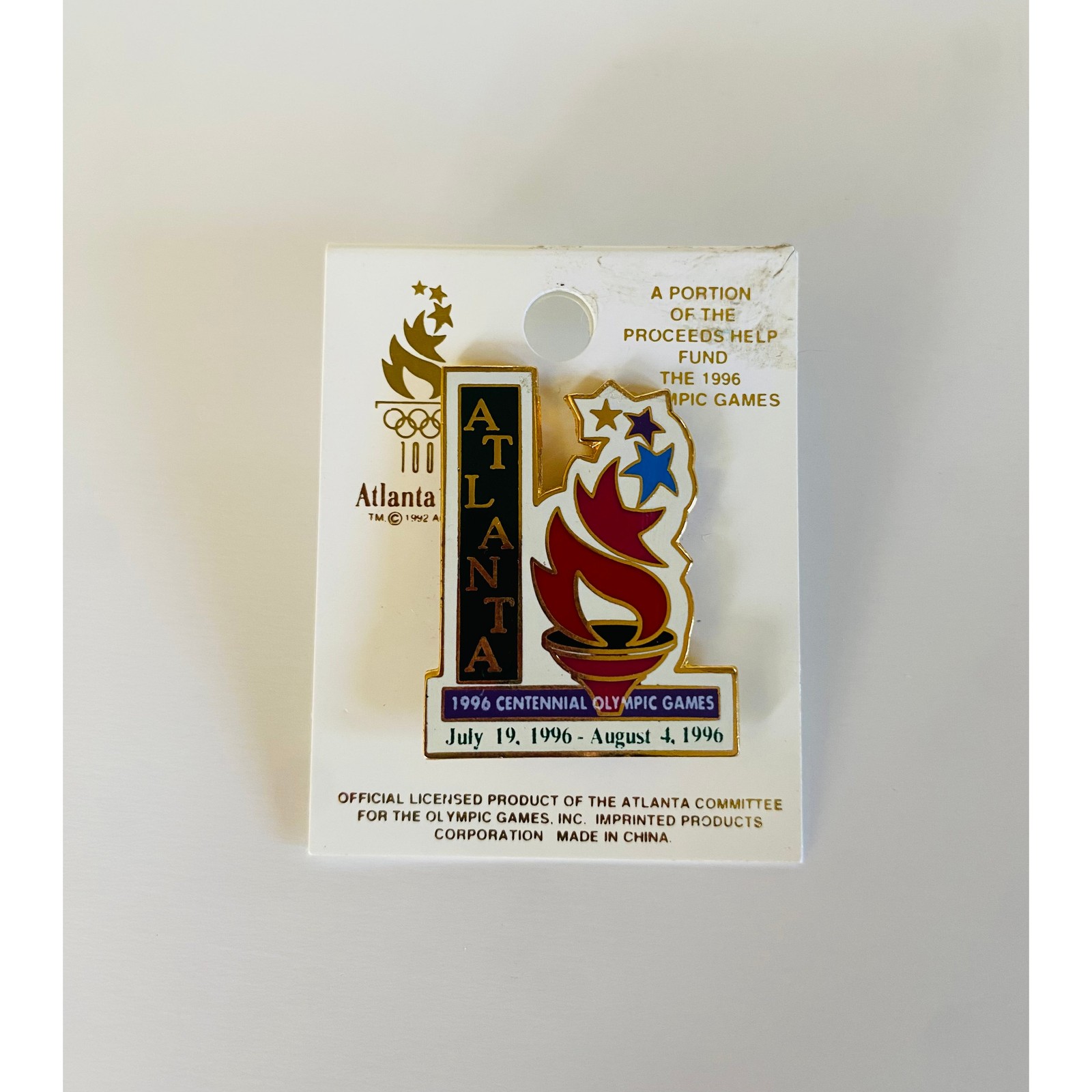VINTAGE Official 1996 Atlanta GA Centennial Olympic Games Gold Lapel Pin