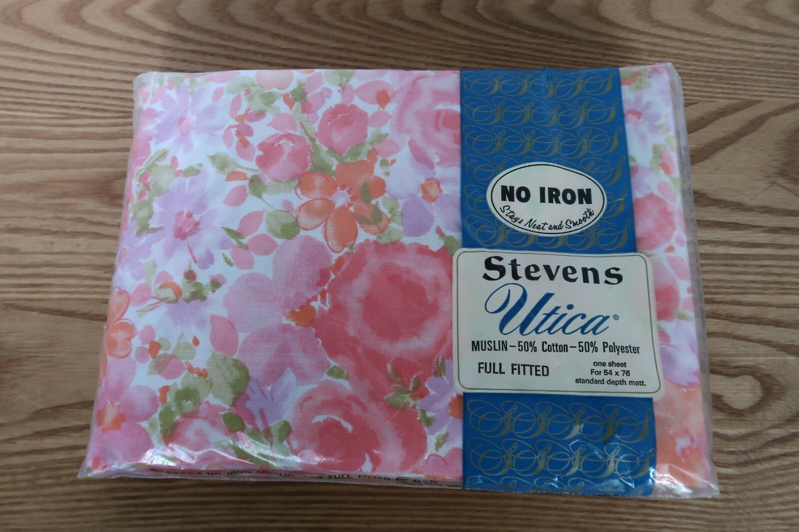 Vtg Steven\'s Utica Sheet Full Fitted Antoinette Watercolors Pinks NOS NRFP