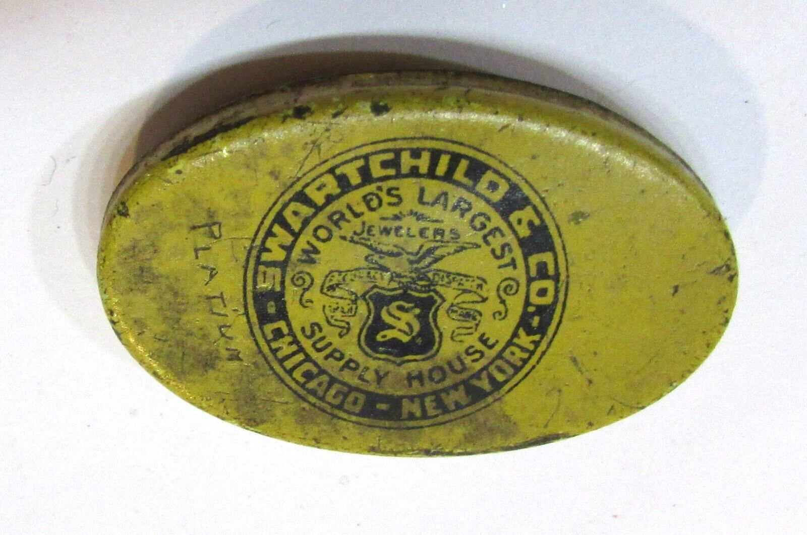 Old Swartchild World\'s Jewelers Supply House Antique Yellow Oval Watch Parts Tin