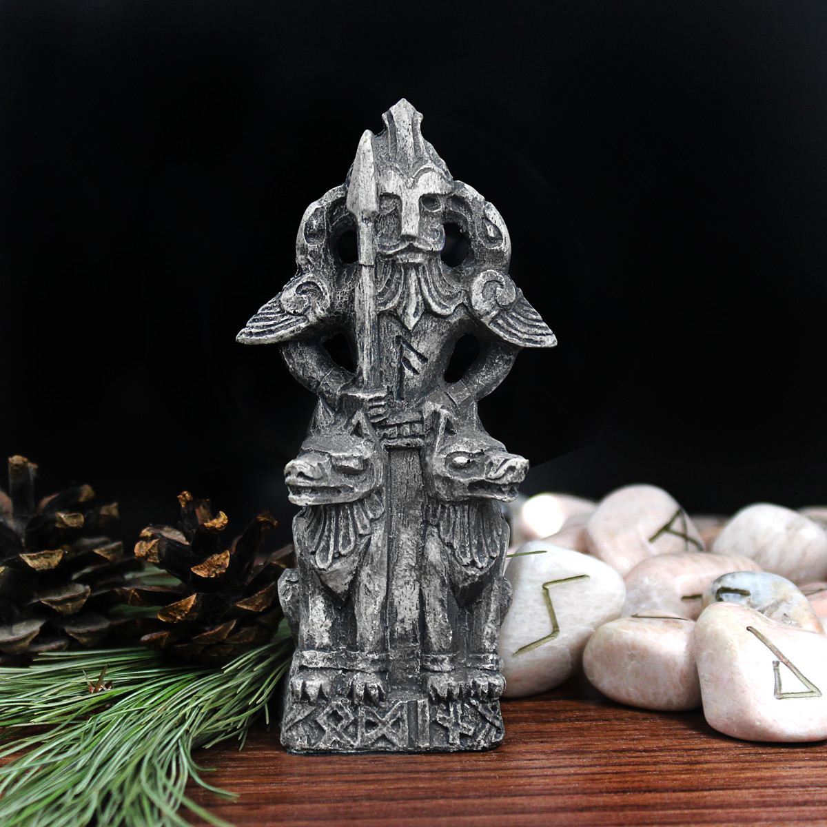 Odin Figurine - Stone Finish - Norse Asatru God Viking Rune Statue Dryad Design
