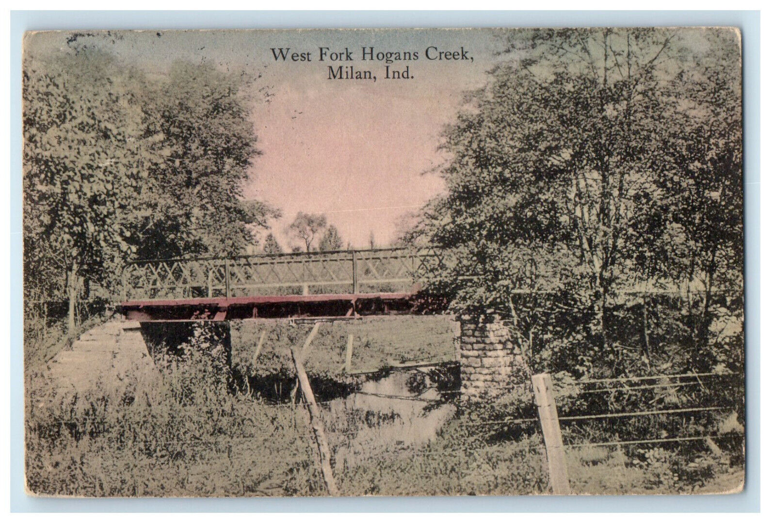 1917 West Fort Hogans Creek Milan Indiana IN Posted Antique Postcard