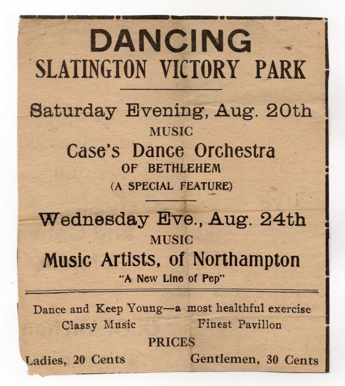 c1910s - Slatington PA Victory Park Dance Event Print Ad - XL6G