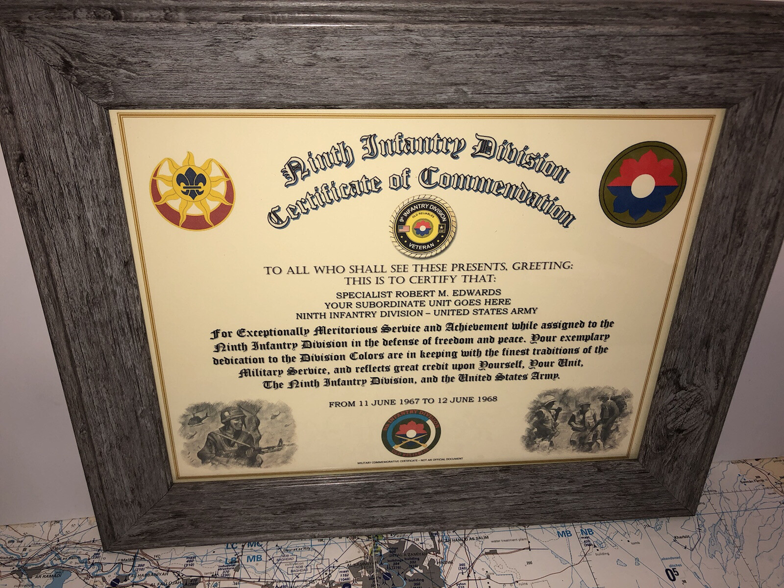 9TH INFANTRY DIVISION / COMMEMORATIVE - CERTIFICATE OF COMMENDATION
