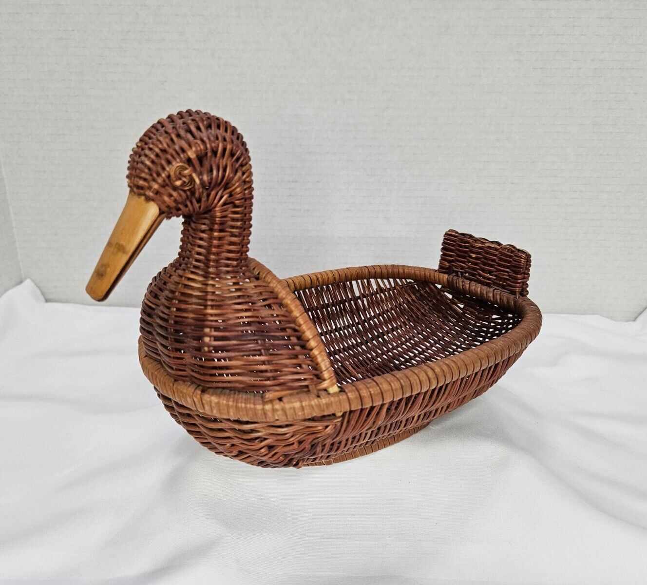 Vintage Wicker Rattan Woven Duck Basket