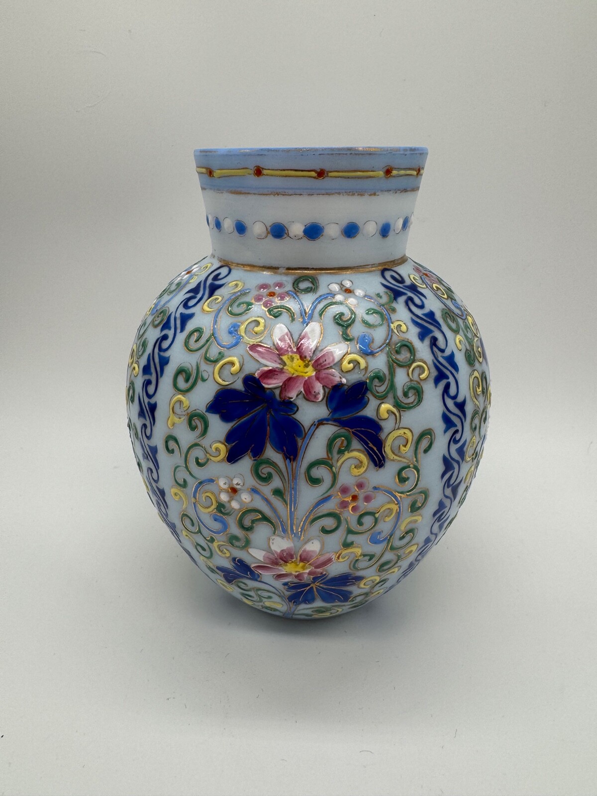 Antique Thomas Webb Moroccan Enamel Painted Glass Vase w/ Floral Decoration