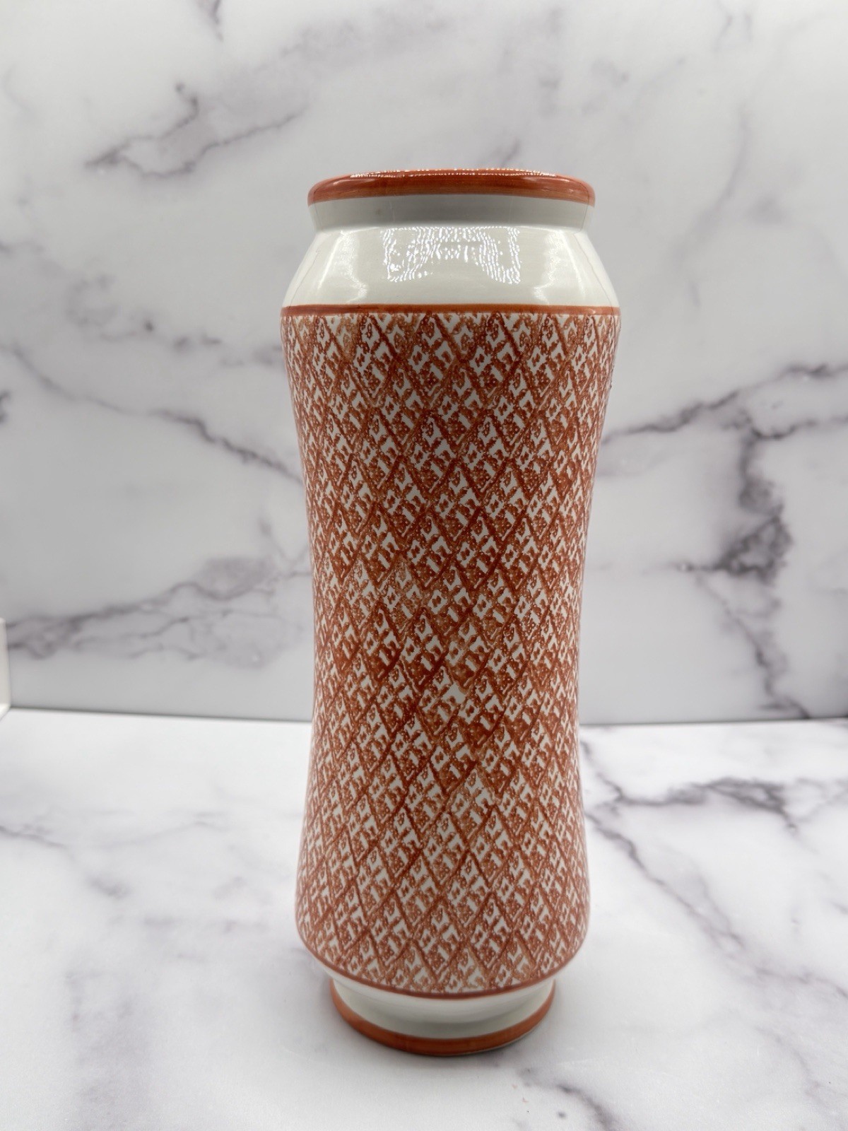 Vintage ERMA Made in Italy Ceramic Vase Orange Geometric Mid Century 12 3/8