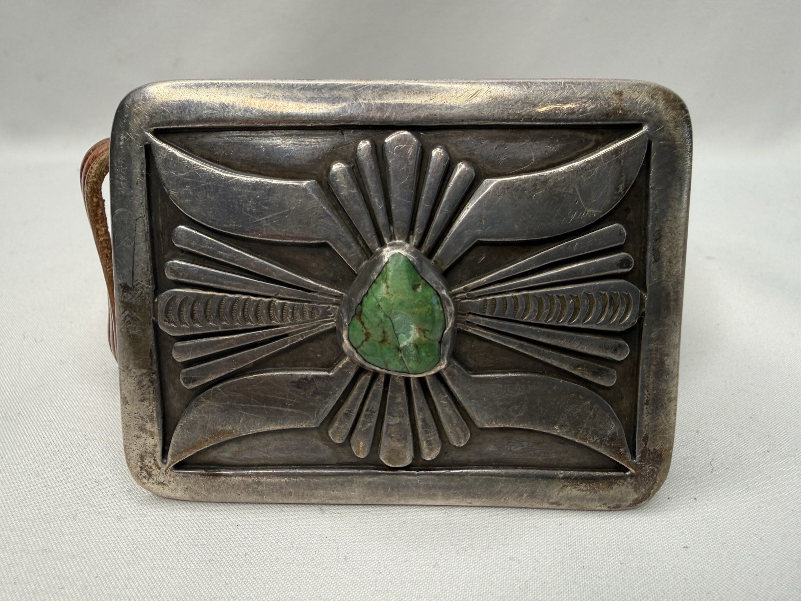 VINTAGE JOE QUINTANA STERLING SILVER TURQUOISE BELT BUCKLE 1960S COCHO JHQ RARE