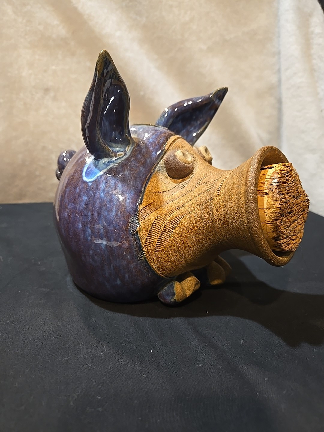 Vintage Whimsical Stoneware Piggy Bank Art Deco Large Cork Stopper Vintage Whimsical Stoneware Piggy Bank Art Deco Large Cork Stopper