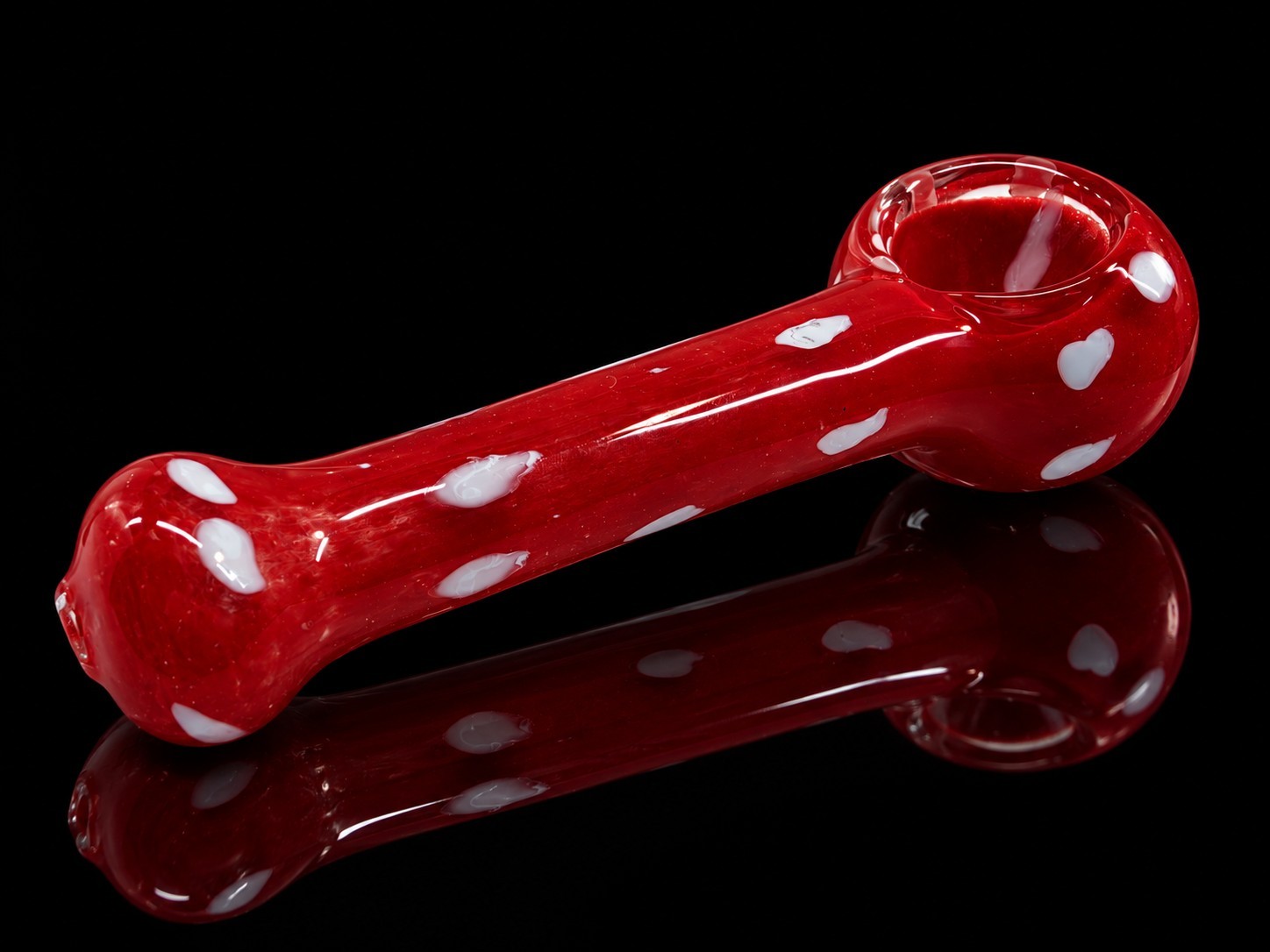Red Glass Tobacco Hand Pipe White Spot Art Glass Long Stem