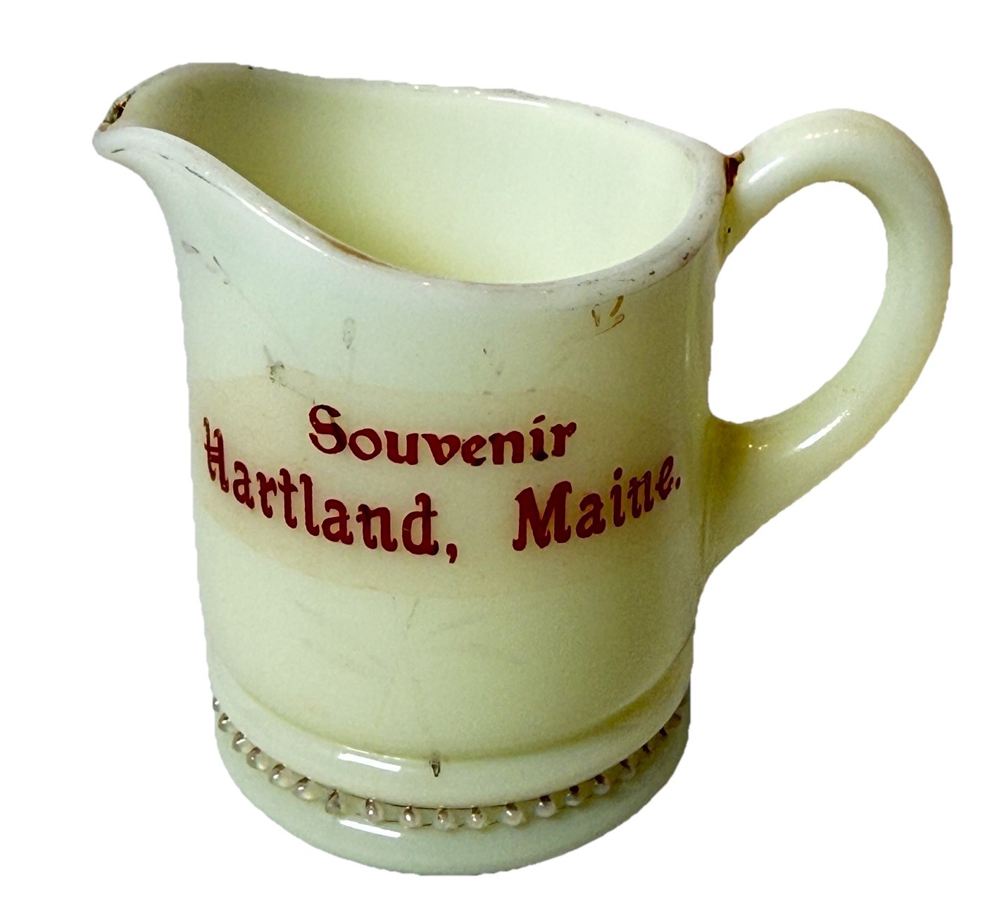 Hartland , MAINE ME Uranium Antique Custard Glass Souvenir Trinket Creamer