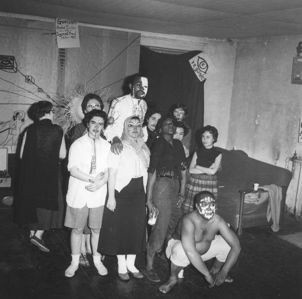 Ted Joans Beat Generation poet poses 10 other people most wearing - Old Photo