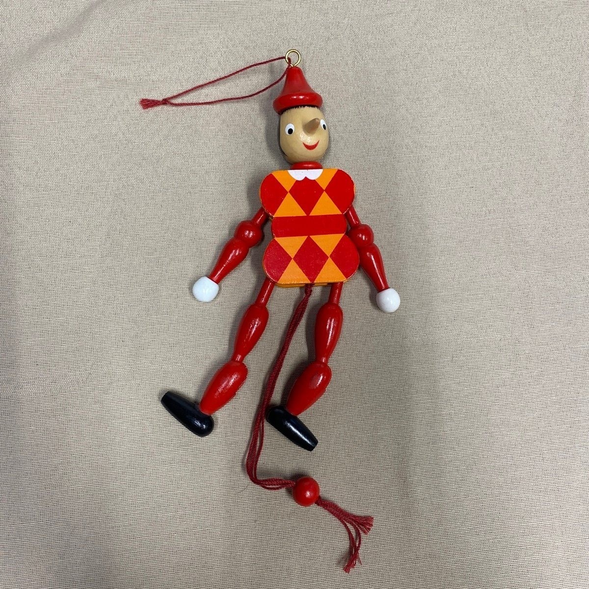 Vintage Wooden Pinocchio Pull String Christmas Ornament Jumping Puppet Toy