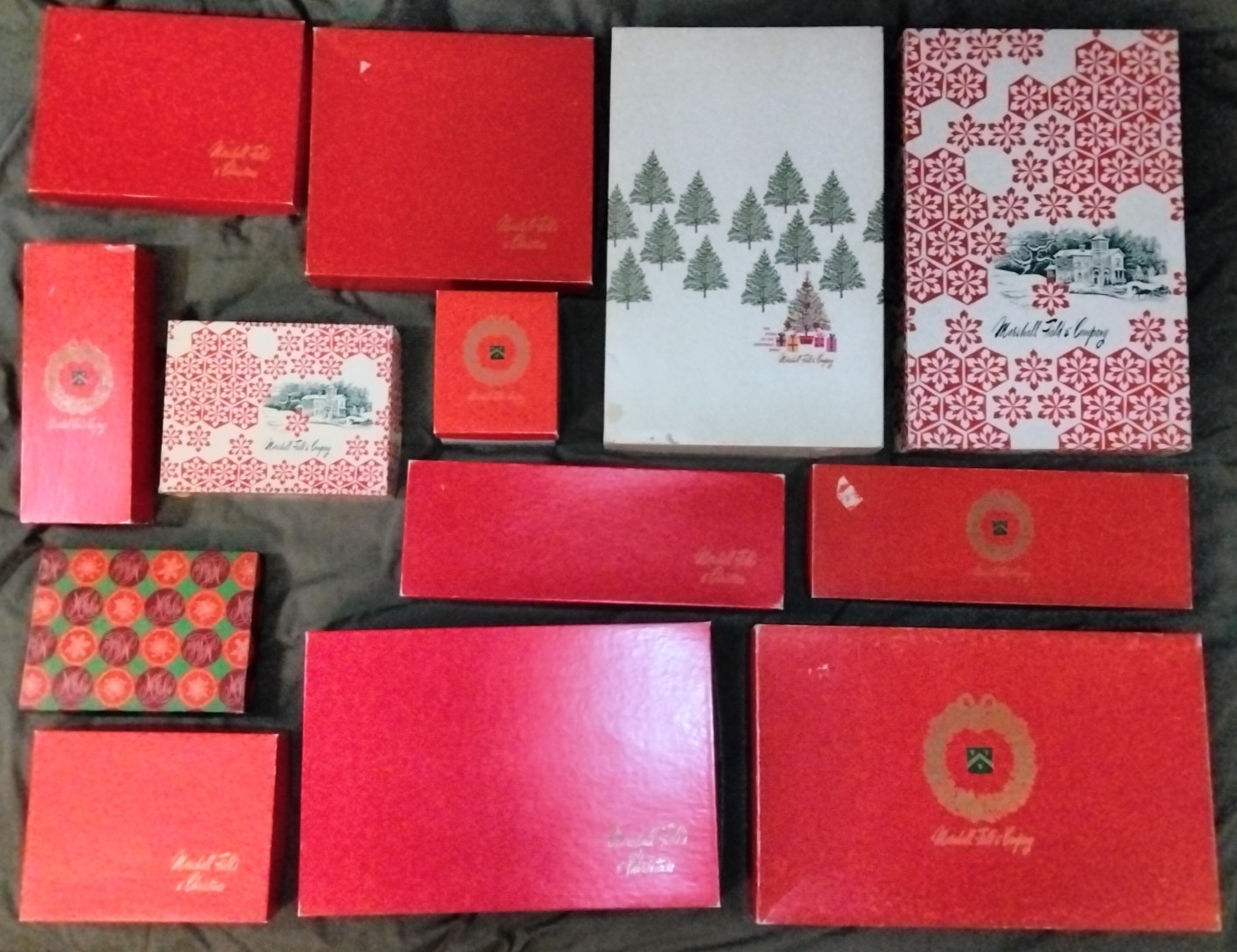 Lot of 13 Marshall Field Christmas Gift Boxes Chicago\'s Dept Store 1970s 1980s
