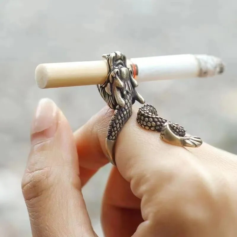 2PCS Vintage Dragon Personality Metal Cigarette Holder Ring of Cigarette Holder