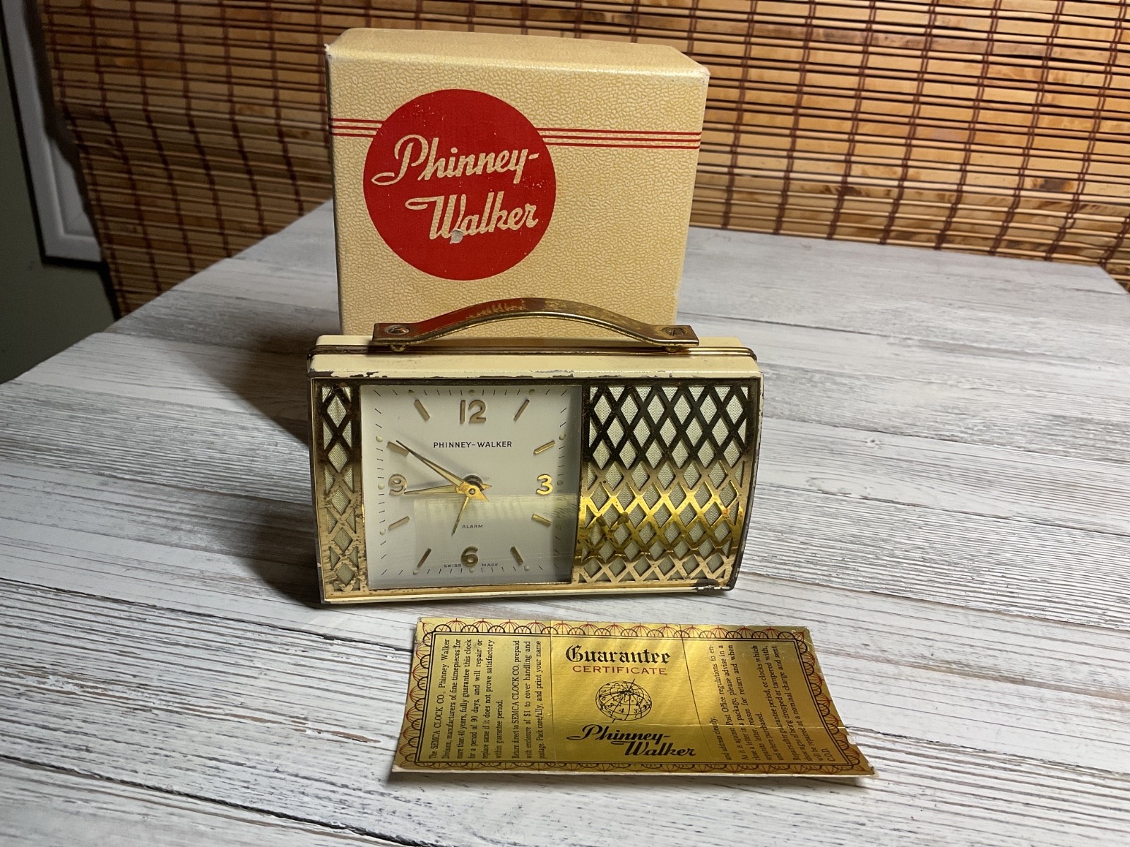 Vintage Phinney-Walker Swiss Wind Up music Alarm Clock radio-grill TV-style Work