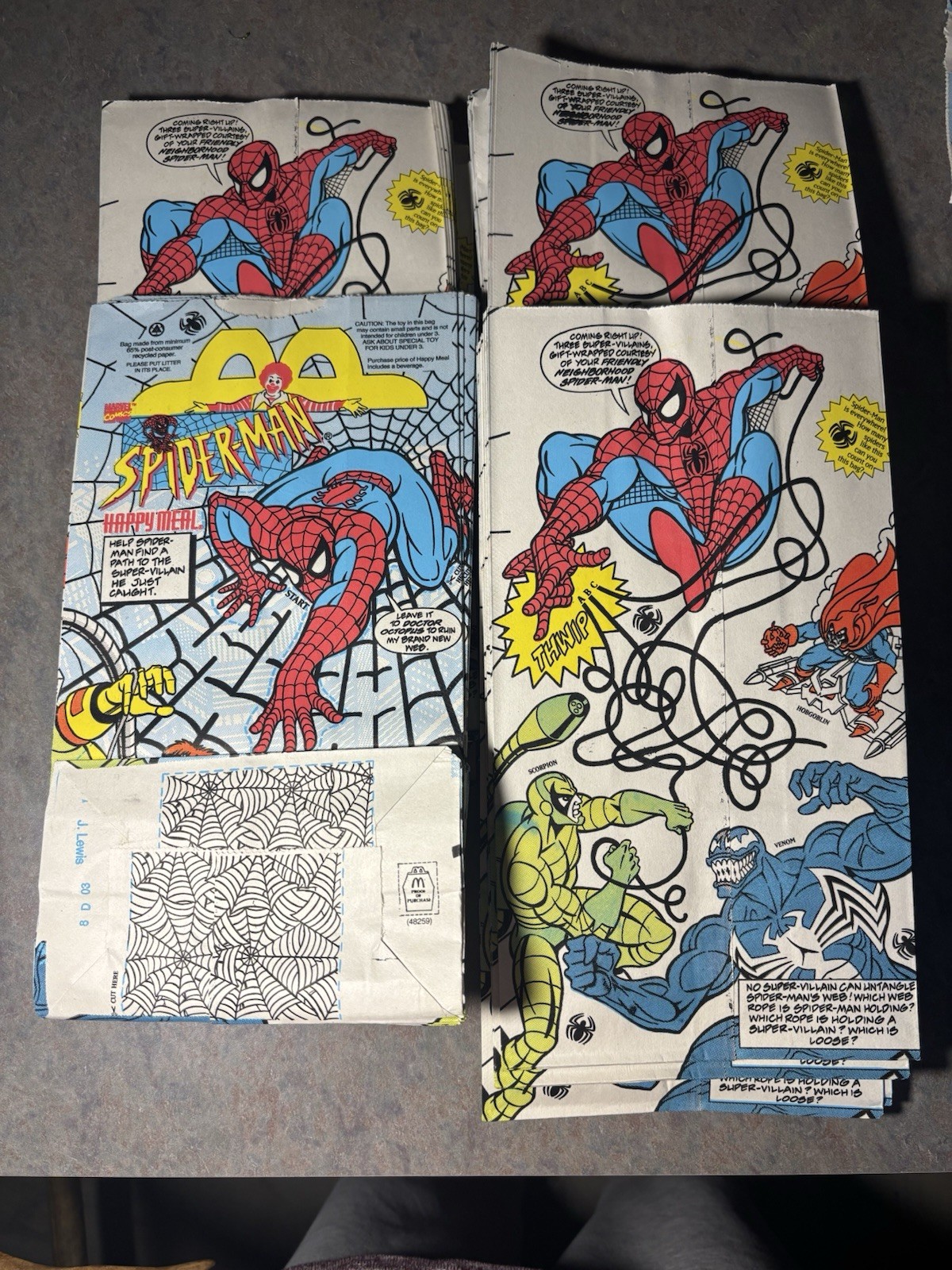 Vtg 1995 Marvel Spider-Man McDonald\'s Happy Meal Paper Bag - Lot Of 88 - Venom