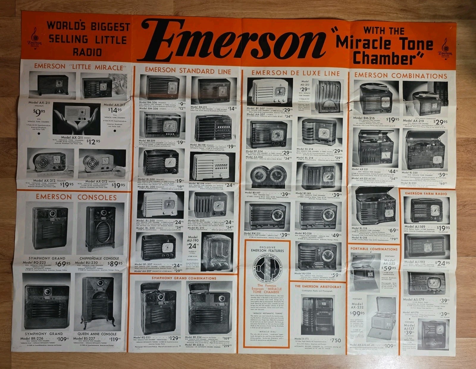 Vintage Emerson Radio Poster 1939 tube advertising store
