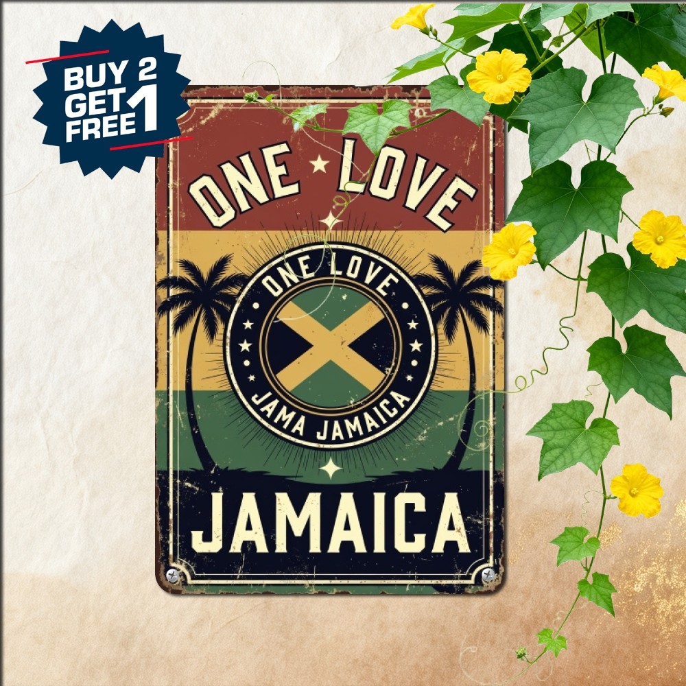 One Love Reggae Island Sign 8x12 Vintage Jamaican Music Beach Metal Tin Plaque