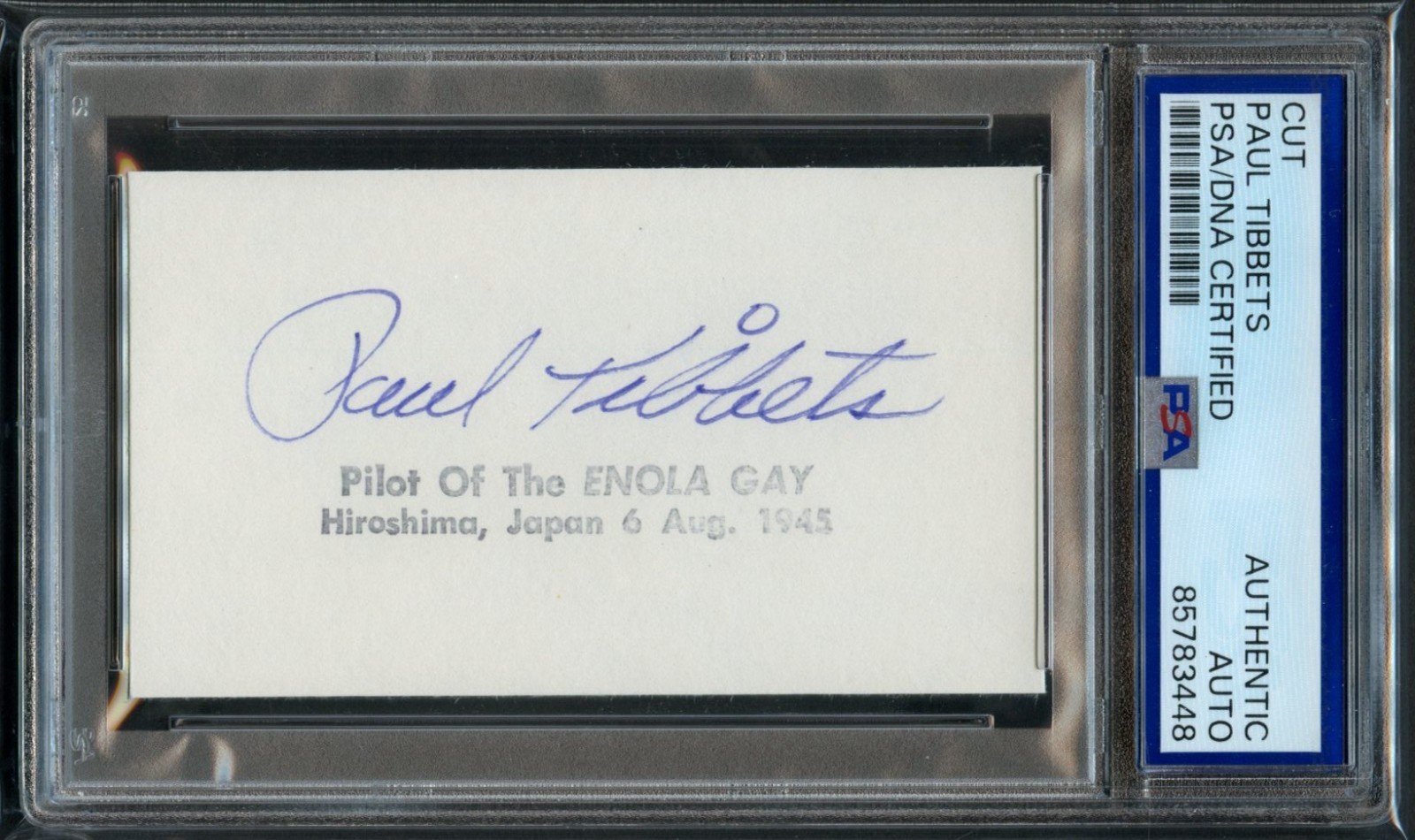 Paul Tibbets signed autograph 2x3.5 cut Aviator Pilot Enola Gay PSA Slabbed