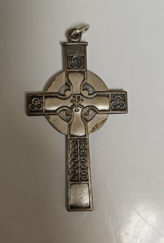 Chi Rho Large Christian Cross Pendant Vintage Metal