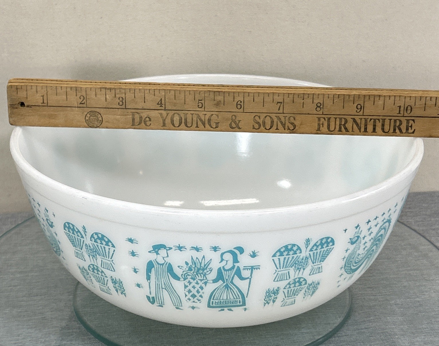 Vtg Pyrex #404 Amish Butterprint Turquoise White 4 Quart Nesting Mixing Bowl MCM