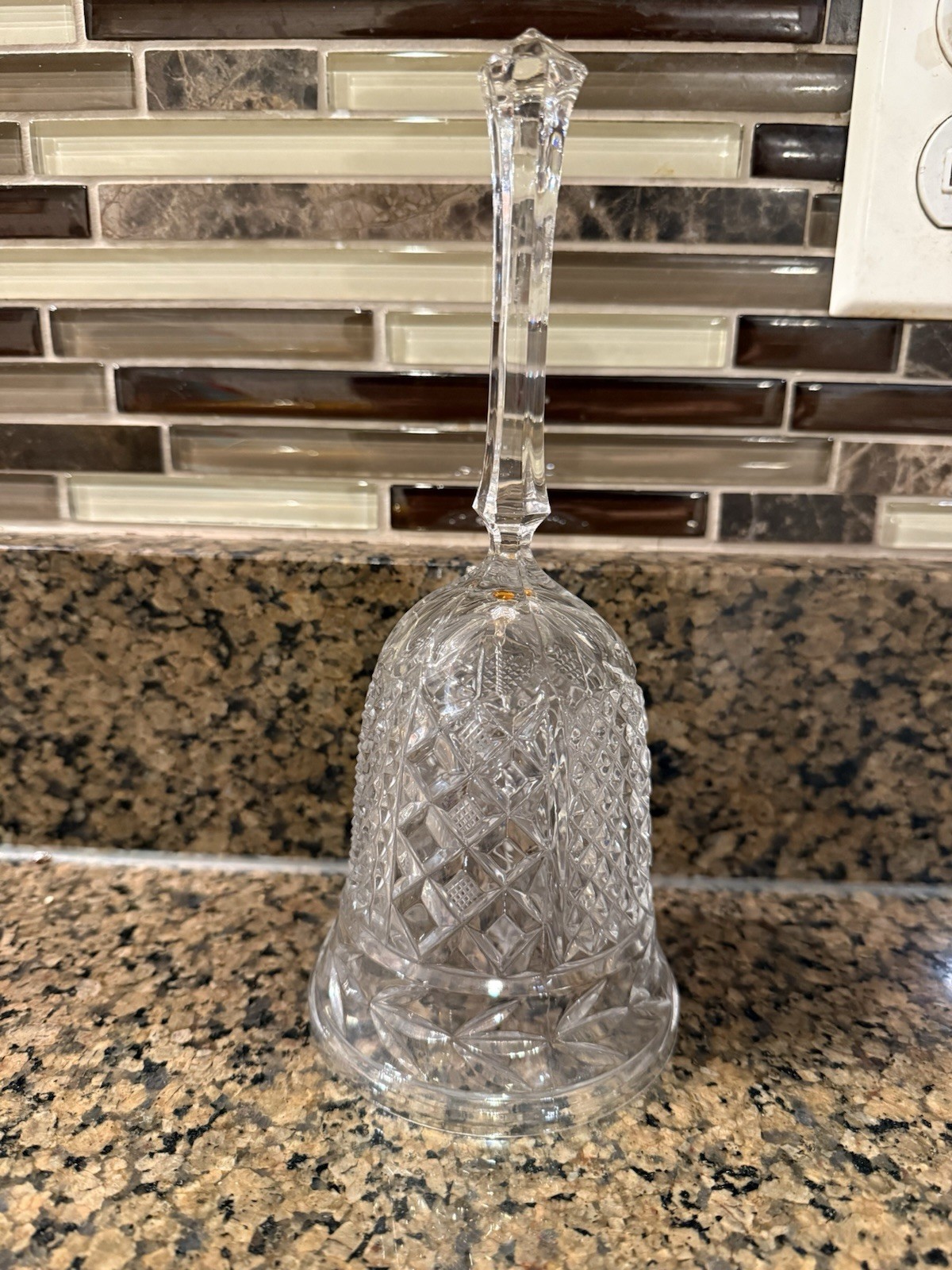 Vintage Crystal Bell with a Pressed Diamond Waffle Pattern