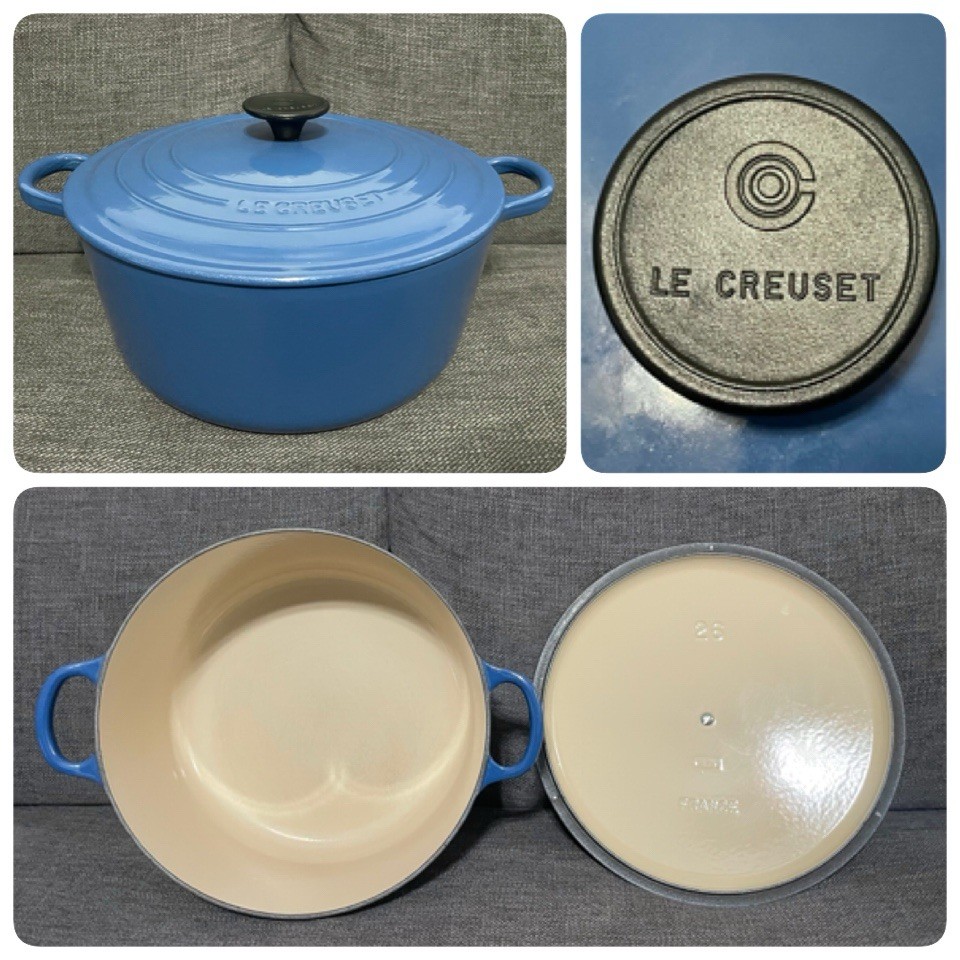 Le Creuset #26 Enameled Cast Iron Round Dutch Oven 5.5 Qt Made in France Blue