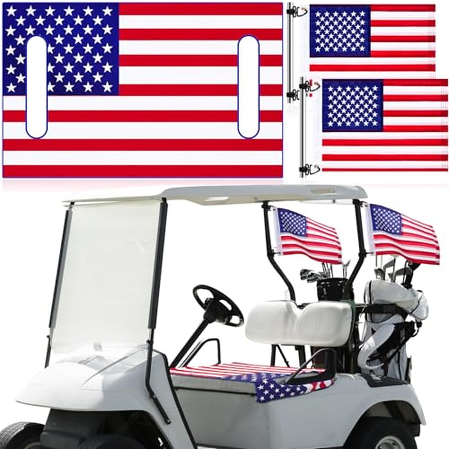 Fanfanwin Microfiber Golf Cart Seat Cover Patriotic Flags Set, American Flag ...