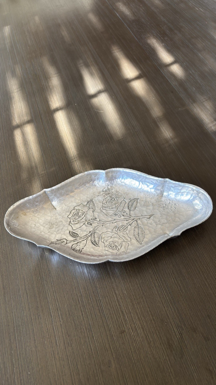 Vintage Wrought Farberware BKLYN NY Hammered Aluminum Rose Serving Tray 11”
