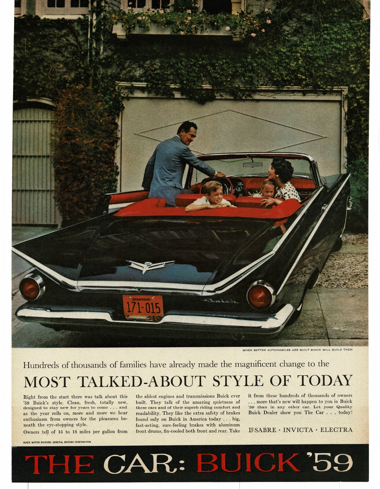 1959 Buick Le Sabre Invicta Electra Black Convertible Vintage Print Ad