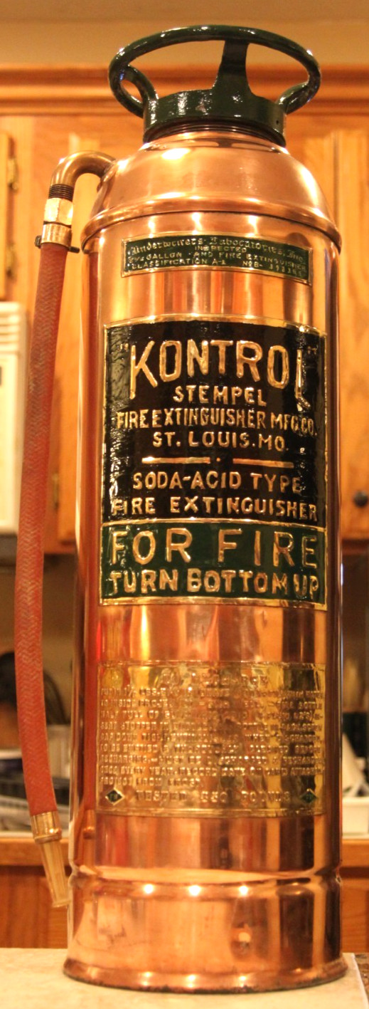 Antique Vintage STEMPEL KONTROL Copper Brass Fire Extinguisher-Polished Restored
