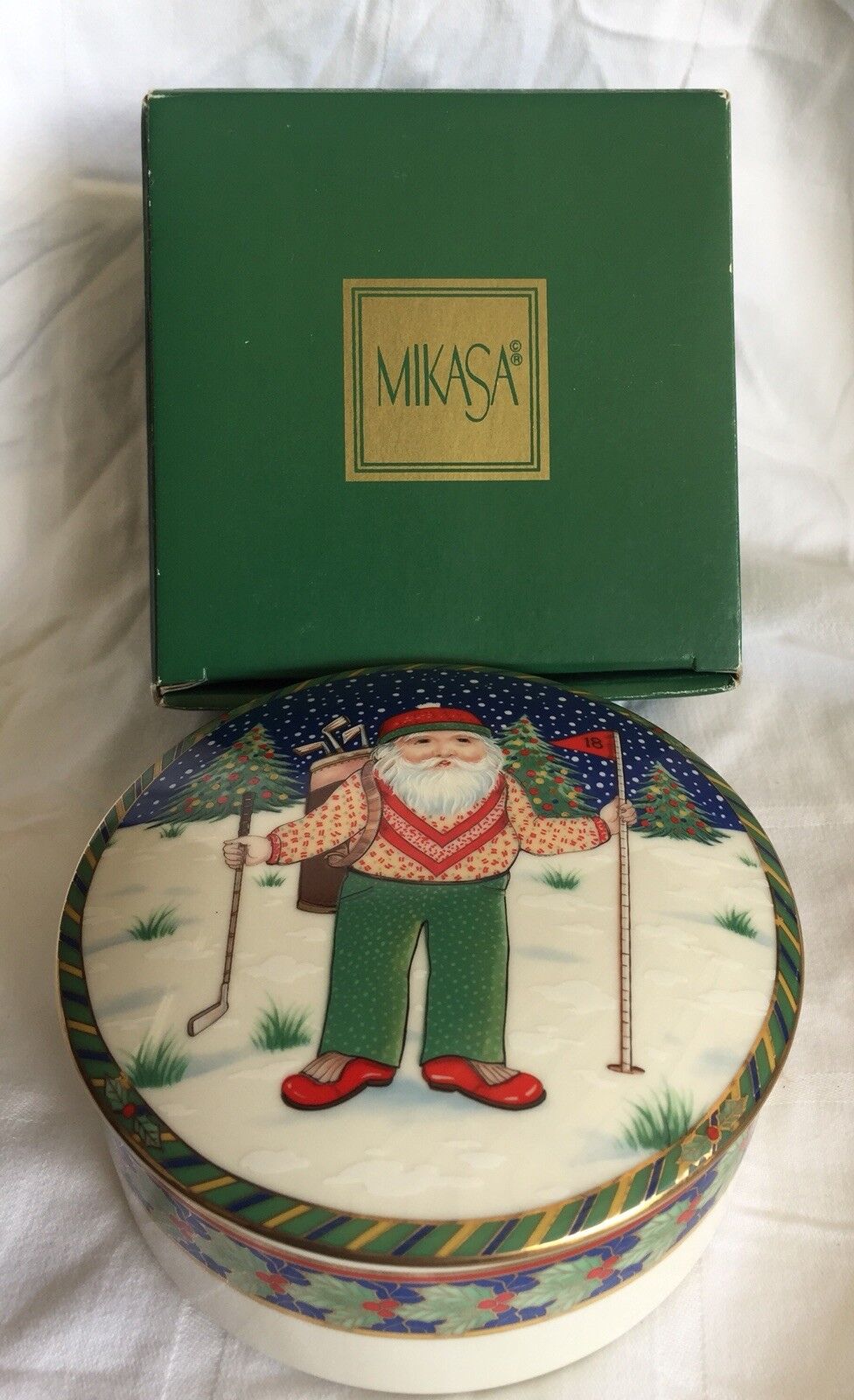 Mikasa Golf Porcelain Trinket Dish Santa North Pole Japan Decor Gift Christmas