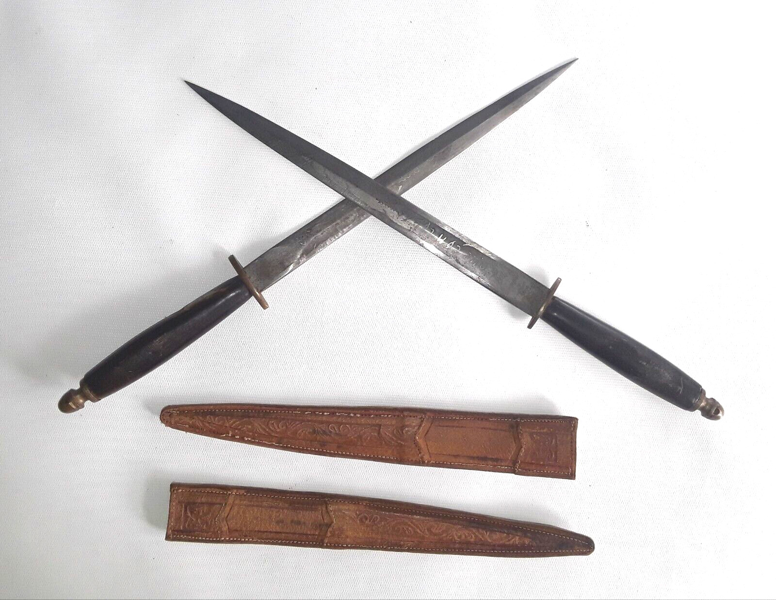 Antique Mexican Knife Old Mexico Daggers Knives Horn Engraved Pair Handmade Antique Mexican Knife Old Mexico Daggers Knives Horn Engraved Pair Handmade