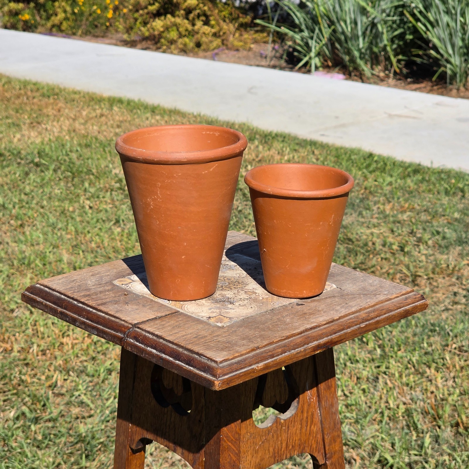Vintage Deroma Italy Terracotta Tall Planter Pots Set of 2 Clay Long Tom Rose