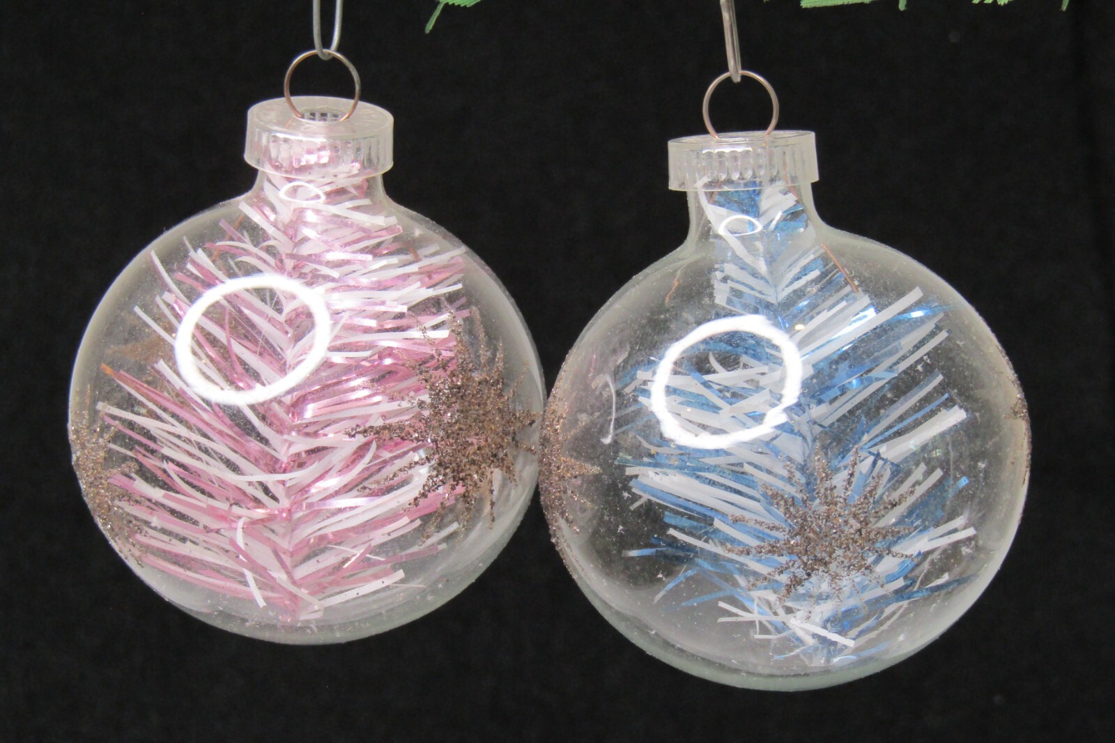 Lot Modern VTG Clear Glass Tinsel In BALL Christmas Ornaments Austria Pink Blue