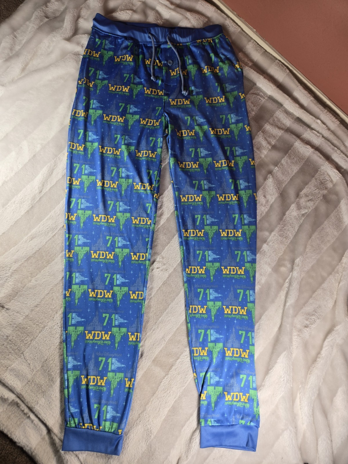$44 NEW WDW Walt Disney World Logo Blue Castle Pajama Lounge Jogger Pants Small