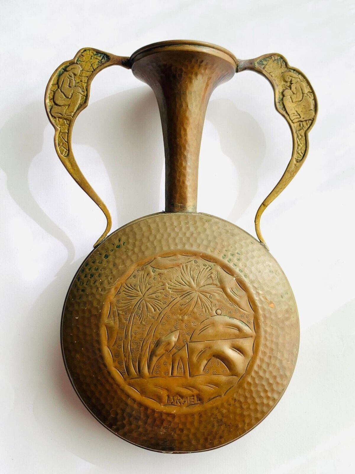 Judaica Vase Big Vintage Handmade Copper Engraved Jugs Decor Israel Collectibles