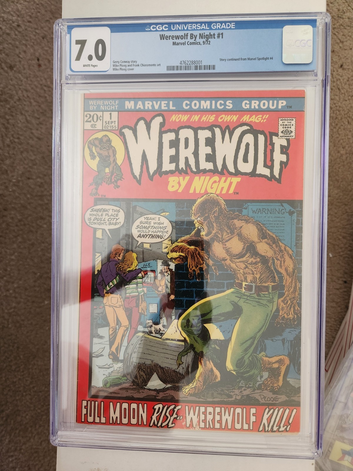 MARVEL COMICS Werewolf By Night #1 1972 CGC 7.0 WHITE pages 
