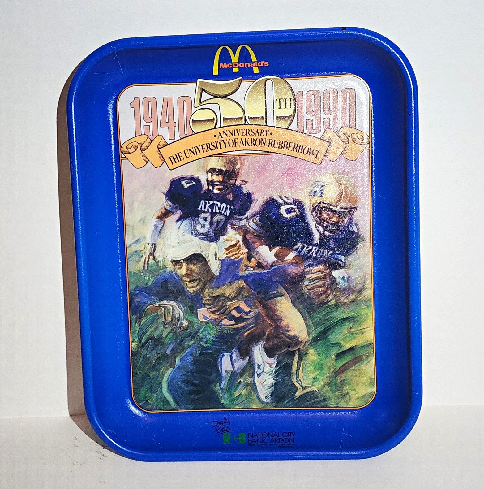 Vtg Akron Zips Rubber Bowl 50th Anniversary McDonalds Metal Tray